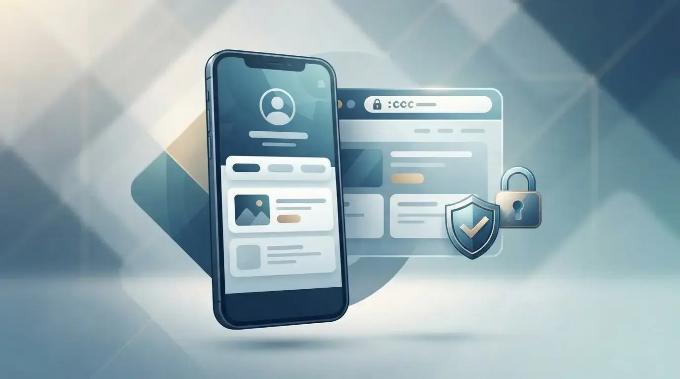 Illustration eines sicheren Casino-Kontozugriffs über Smartphone und mobilen Browser ohne nachgebautes Login-Formular