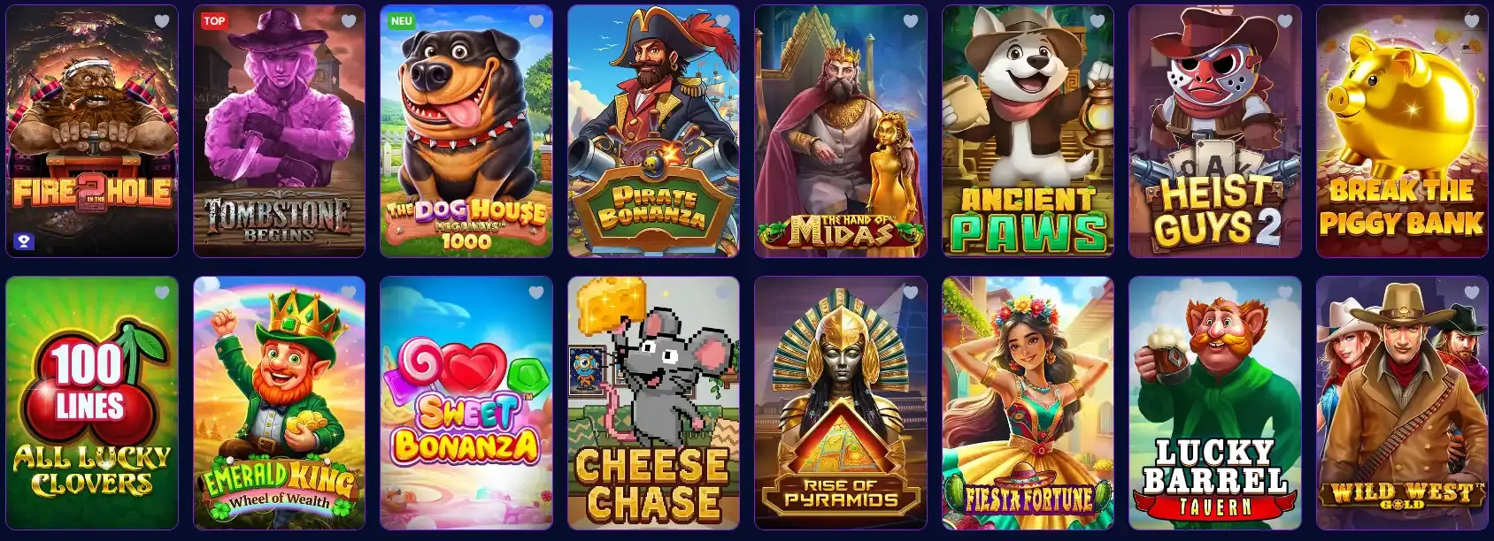 Trino-Spielbereich mit sichtbarer Kategorienavigation und Spieleauswahl